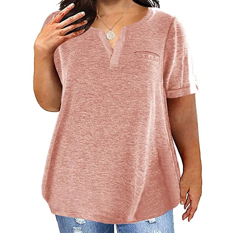 T-Shirt col en v en coton pour femmes, vêtement d'usine, personnalisé, grande taille, en coton, couleur Pure, décontracté, avec poches, 2020