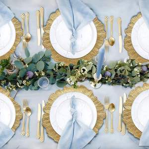 Assiettes de présentation décoratives dorées de 13 pouces, en plastique, avec motif floral perlé, pour mariage, argent et or, en gros pour le dîner - Product Image 4