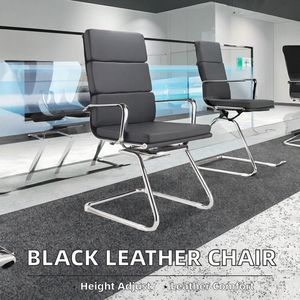 Silla Ejecutiva de Cuero PU Negro de Lujo, Respaldo Alto, Diseño Moderno, Sin Ruedas, para Oficina, Sala de Espera - Product Image 2