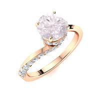 Bague en argent sterling 925 avec quartz rose rond et quatre griffes en or rose, collection Eternal Beauty