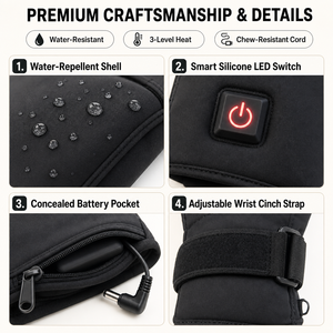 Heated Gloves with Graphene Heating, Rechargeable <b>Batteries</b>, 3 Heat Settings, LED Button and Touchscreen-Compatible Fingertips - Product Image 5