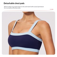 Soutien-gorge de sport pour femme à col carré, color block, bretelles larges, coussinets amovibles, idéal pour la gym, l'entraînement et le fitness