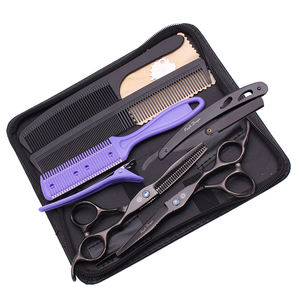 Kit complet de coiffure, ensemble de ciseaux de barbier en acier japonais, ciseaux droits et effilants, peigne, outils multiples, pour salon et usage domestique 1011KB - Product Image 1