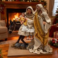 Crèche de Noël Sainte Famille en résine, figurine décorative avec robes en tissu, décoration religieuse d'intérieur pour table, cadeau de Noël pour la maison