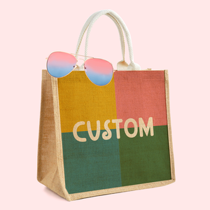 Kunshan Krell Pack Burlap <strong>Tote</strong> <strong>Bags</strong> <strong>Jute</strong> Beach <strong>Bags</strong> with Handles Colorful Custom Burlap <strong>Bags</strong> with Matching Pouch - Product Image 1