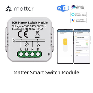 Módulo de Interruptor WiFi Matter de 1/2/3 Gangs, Relé Inteligente para Automatización del Hogar, Compatible con Homekit, <span class=keywords><strong>SmartThings</strong></span>, Alexa y <span class=keywords><strong>Google</strong></span> <span class=keywords><strong>Home</strong></span> - Product Image 1