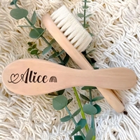 Ensemble de brosses pour bébé en bois personnalisé, brosse et peigne en bois personnalisés avec nom/icone, cadeaux de naissance