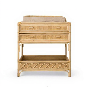 Rattan <b>Baby</b> <b>Changing</b> <b>Table</b> <b>With</b> <b>Drawers</b> And Shelf Tropical Design For <b>Babies</b> And Kids 0 To 3 Years - Product Image 1
