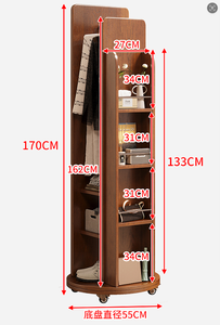 Porte-manteau rotatif en bois massif <span class=keywords><strong>avec</strong></span> miroir pleine longueur, support à vêtements mobile sur pied <span class=keywords><strong>avec</strong></span> étagère de rangement pour entrée - Product Image 4