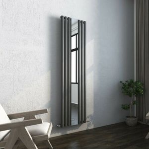 Radiatore di Design Verticale Antracite 1800x500mm con Specchio Ovale <span class=keywords><strong>per</strong></span> Soggiorno e Bagno - Product Image 3
