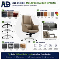 Chaise de bureau de direction ergonomique de luxe moderne Aston S-081B en cuir véritable, réglable en hauteur, pivotante, chromée