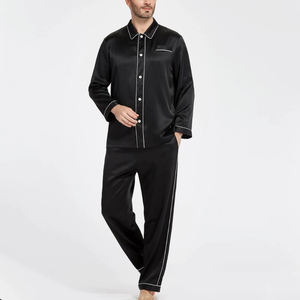 ชุดนอนผ้าไหมสำหรับผู้ชายชุดนอนแขนยาวมีกระดุมสองแถวแบบหรูหรา - Product Image 1