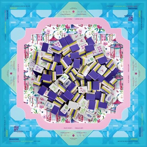 Jeu de tuiles de mahjong américain gravées à 4 couches, 32 mm (1-1/4 pouce), 160 tuiles, violet, en acrylique robuste, motif pagode et fleur de cerisier - Product Image 1
