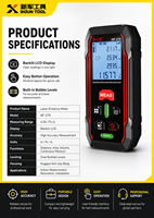 Télémètre laser numérique industriel portable avec étanchéité IP67, précision de 2 mm, calcul de surface/volume et niveau à bulle