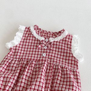 Nuova Tutina Estiva 2026 per Neonata, Pagliaccetto a Triangolo in Cotone a Quadri Rossi con Fascia per Capelli, Stile Coreano, per Gattonare - Product Image 3