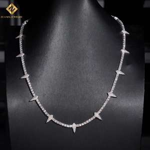 925 Silver Rhodium Plated Spike <b>Statement</b> <b>Necklace</b> Moissanite Punk Style Unisex 3mm Tennis Chain <b>Necklaces</b> - Product Image 1