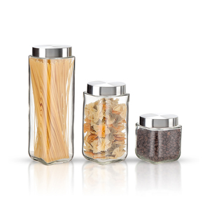 Ưa Thích Nhà Bếp Tổ Chức Thực Phẩm Lớn Rõ Ràng Thủy Tinh Lưu Trữ Lọ Container Set Với Thép Không Gỉ Có Nắp Đậy - Product Image 1