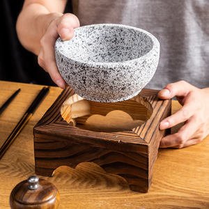 Base de madera para cacerola, color retro quemado, tapete aislante del calor para olla de piedra, Bibimbap, Teppanyaki, olla de arcilla, bandeja para servir arroz - Product Image 4