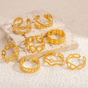 Fashion <b>Rings</b> Geometric Shape 18k Gold Plated <b>Titanium</b> Steel Women's Jewelry Gift - Product Image 2