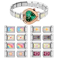 Pola Kartun Bunga Hati Matahari 10 12mm Konektor Jam Tangan Baja Tahan Karat DIY Modul Italia Alat Penyambung Gelang Grosir