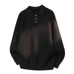 Maglione da Uomo in Stile Coreano Primavera/Estate, Casual, Tinta Unita, Maniche Lunghe con Colletto POLO e Cappuccio - Product Image 3