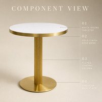Table à manger ronde en pierre frittée de luxe sur mesure OEM, base en acier inoxydable doré cannelé pour café, restaurant, hôtel