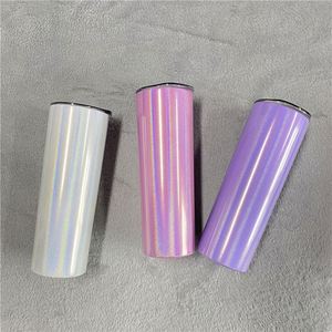Gobelet isotherme fin de 20 oz, vierge pour sublimation, couleur vert-bleu pailleté et lavande chatoyante, avec couvercle anti-éclaboussures et paille, pour impression DIY - Product Image 3