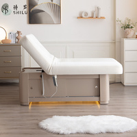 Nouvelle table de massage électrique ShiLu Factory en acier inoxydable moderne avec tête motorisée 1/2, mobilier de salon de beauté en cuir PU et bois