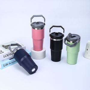 Gobelet de voyage antidérapant pour voiture avec poignée, 20oz 30oz, double paroi, avec couvercle et paille, pour la conduite et les trajets quotidiens - Product Image 2