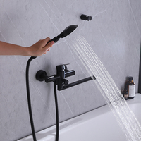 Ensemble de douche et robinet mélangeur de baignoire polyvalent moderne en laiton noir à double usage