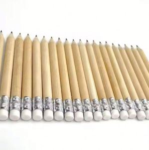 Crayon en bois court HB de 10 cm pour étudiants avec gomme et logo personnalisé - Product Image 4