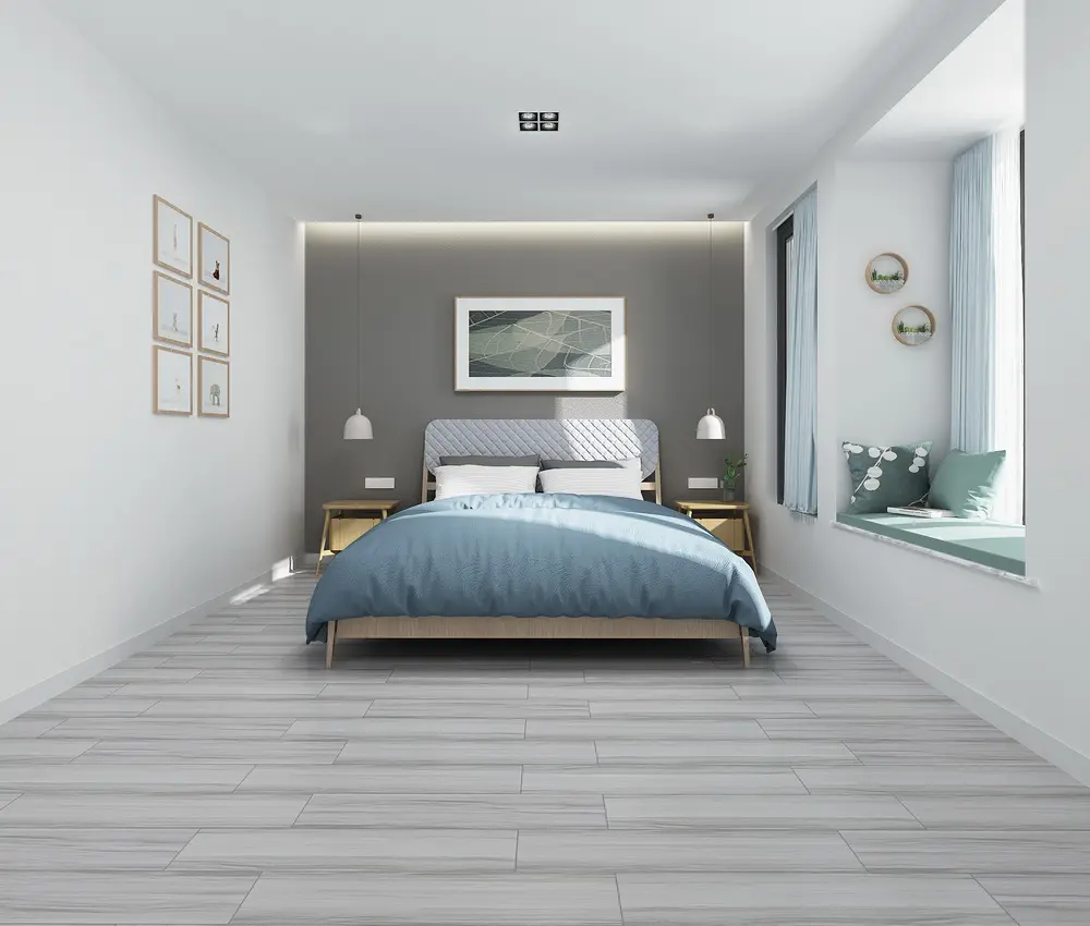 Bathroom matte natural effect look gray color porcelain inkjet non slip wooden ceramic floor tile for hotel