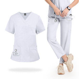 42217 Tenues médicales unisexes personnalisées OEM, ensembles d'uniformes chirurgicaux en tissu tissé, usage hospitalier, extensibles, respirants, design tendance - Product Image 2