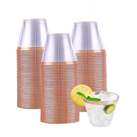 Vasos de plástico con borde dorado y plateado de 9oz, copas de vino elegantes desechables para bodas y fiestas