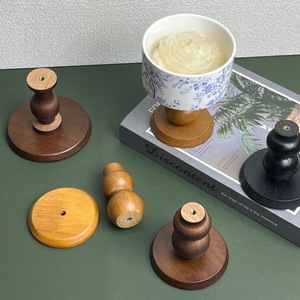 Portavelas Redondo de Madera de Nogal y Caucho, Decoración para el Hogar, Estilo Retro - Product Image 2