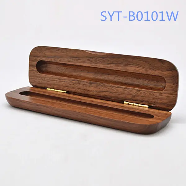 Natural wood gift pen box with hinged lid