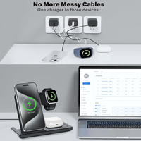 Chargeur sans fil magnétique 3-en-1 QC3.0 15W à charge ultra-rapide, station de charge portable pliable compatible avec iPhone 8 à 17