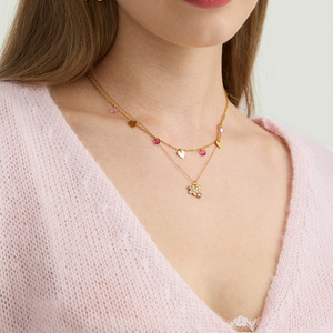 Collier pendentif coccinelle fleurie en acier inoxydable avec strass, bijou fantaisie pour femme, idée cadeau - Product Image 3