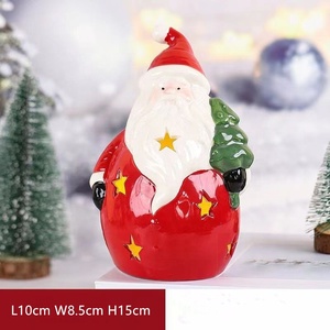 Sculpture en céramique de Noël, bonhomme de neige, Père Noël, renne, gnome, arbre avec lumière LED, figurine creuse, décoration lumineuse pour la maison - Product Image 3