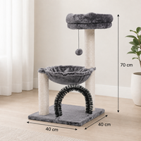 Arbre à chat compact en peluche avec panier, arche de toilettage et griffoir en sisal