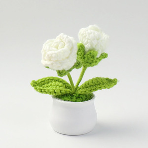 Высококачественный многоцветный вязаный шерстяной горшок с двумя головками и розами, белый цветочный горшок для выпускного украшения, прямая продажа - Product Image 5