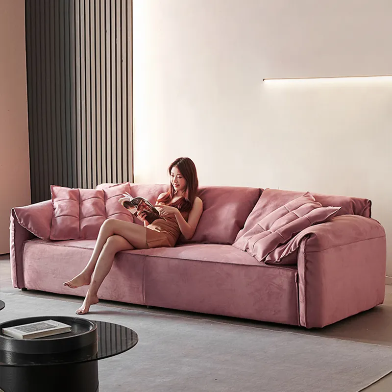 Canapé minimaliste italien à oreilles d'éléphant remplissage en duvet canapé de salon familial léger de luxe crème canapé à rangée droite