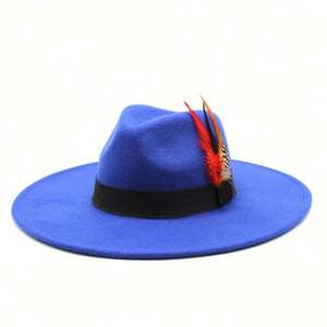 Sombrero Clásico de Ala Ancha de Fieltro para Exteriores, Sombreros Fedora para Mujer al por Mayor 2022 con Cinturón de Plumas - Product Image 4
