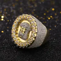 KRKC क्रिस्टल पुराने गहने गुंडा जेड हीरे की अंगूठी यीशु सिर 14K सोना मढ़वाया हिप हॉप आइस्ड बाहर माइक्रो प्रशस्त जिक्रोन अंगूठी पुरुषों के लिए