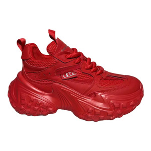 Chaussures de papa tendance rouges respirantes en maille à semelle épaisse en toile et semelle intermédiaire en TPR pour le commerce transfrontalier en gros – Nouvelle collection été - Product Image 5