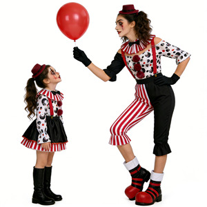 Costumes de clown de cirque d'Halloween pour parents et enfants, ensemble de tenues assorties, manches longues réglables, vêtements de fête pour femmes et enfants - Product Image 1