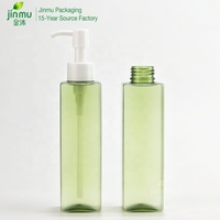 Botella Rectangular de PET Verde Claro Esmerilado de Lujo para Loción, con Bomba Blanca y Sellado Hermético, Envase para Gel de Ducha, ODM
