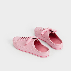 Zapatillas deportivas tipo mule rosas con plataforma para mujer, con cordones, sin espalda, con suela gruesa, informales, para uso diario en la calle. - Product Image 3