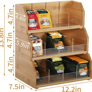 Bamboo Tea Bag <b>Storage</b> Box With <b>Drawer</b> And Acrylic Lid For Kitchen Countertop Desktop Organization - Product Image 5
