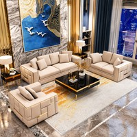 Ensemble de canapés en cuir PU moderne de luxe, style léger et luxueux, 3 places, 2 places, fauteuil, décoration de salon d'hôtel